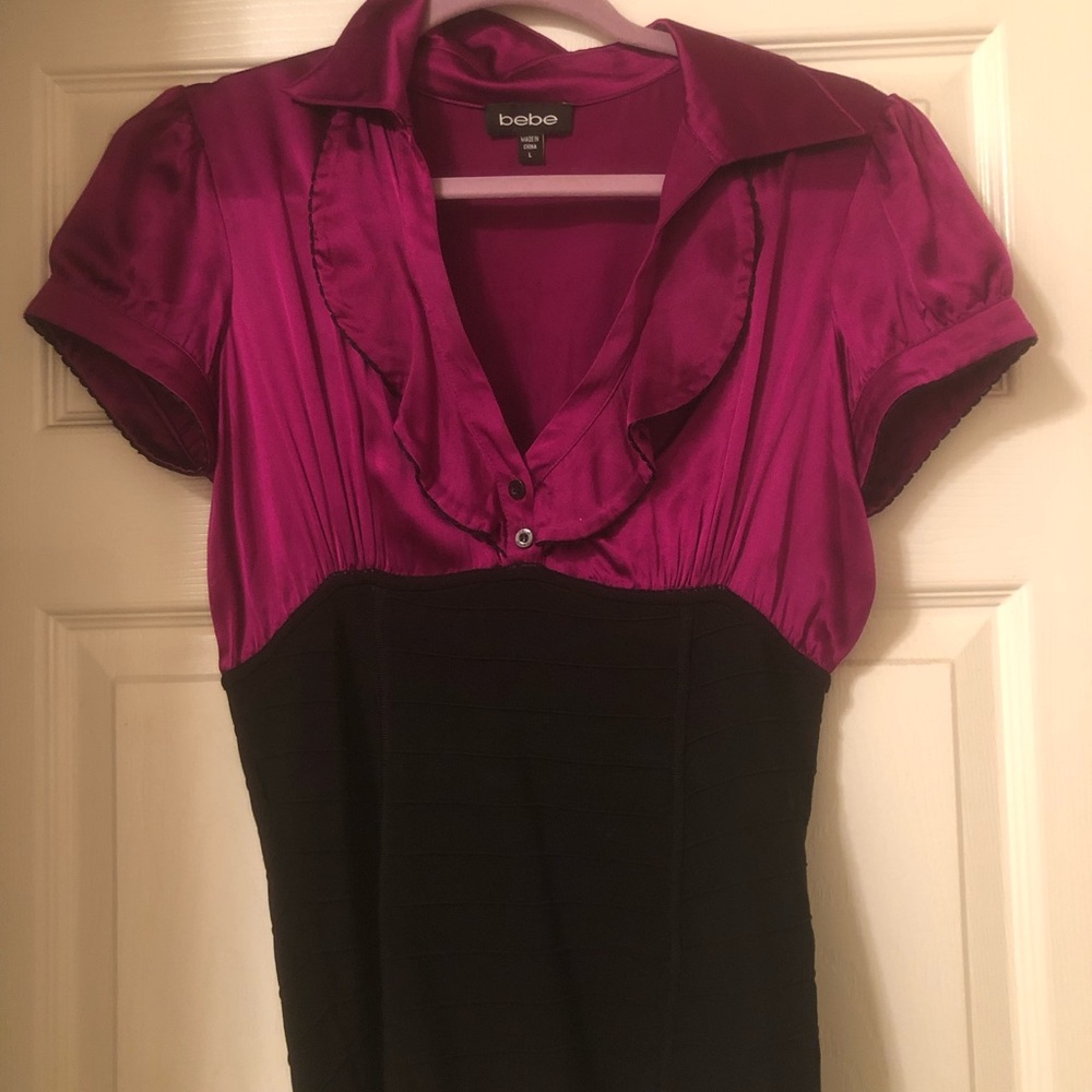 Bebe, satin and knit top